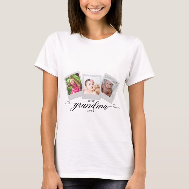 Best Grandma Ever Photo Collage Personalised Cute T-Shirt (Front)