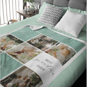 Best Grandma Ever   Photo Collage   Teal Sherpa Blanket