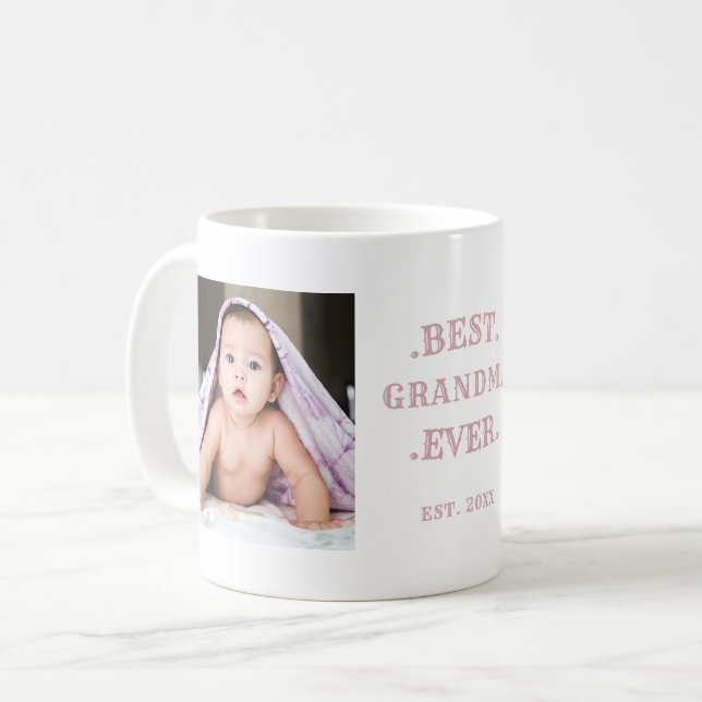 Best Grandma Ever Pink Birthday Two Photo Coffee Mug (Front Left)
