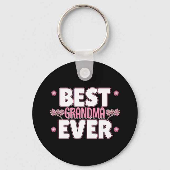 Best Grandma Ever - Pink Cherry Blossoms Key Ring (Front)