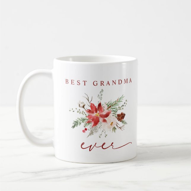 Best Grandma Ever Poinsettia Floral Christmas Coffee Mug (Left)