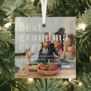 Best Grandma Ever   Quote & Photo Gift Glass Tree Decoration