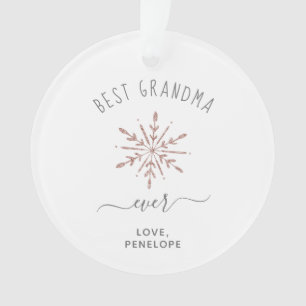 Best Grandma Ever Rose Gold Snowflake and Photo Ornament