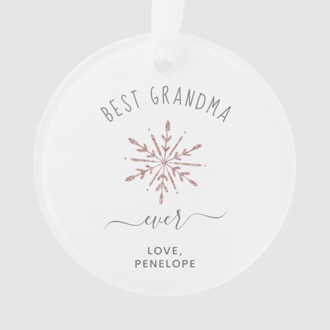 Best Grandma Ever | Rose Gold Snowflake and Photo Ornament (Front)