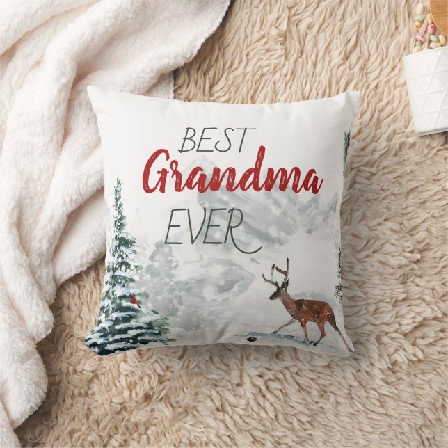 Best Grandma Ever Rustic Deer Winter Scene Photo Cushion (Blanket)