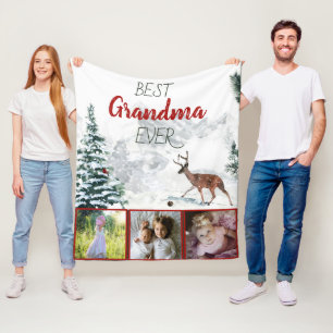 Best Grandma Ever Rustic Deer Winter Scene Photo Fleece Blanket