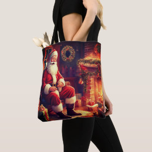 Best Grandma Ever   Santa By The Fireplace   Red  Tote Bag