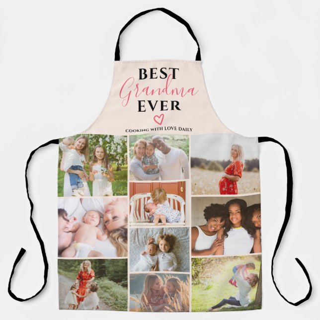 Best grandma ever script 10 photo collage grid apron (Front)