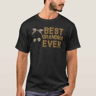 Best Grandma Ever Skull Leopard Messy Bun Mothers  T-Shirt
