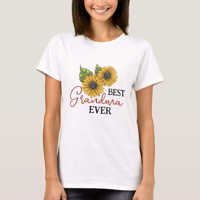 Best Grandma Ever Sunflower Floral Personalised T-Shirt (Front)