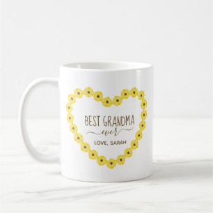 Best Grandma Ever Sunflower Heart Personalised  Coffee Mug