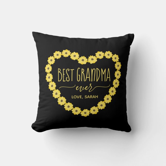 Best Grandma Ever Sunflower Heart Personalised   Cushion (Front)