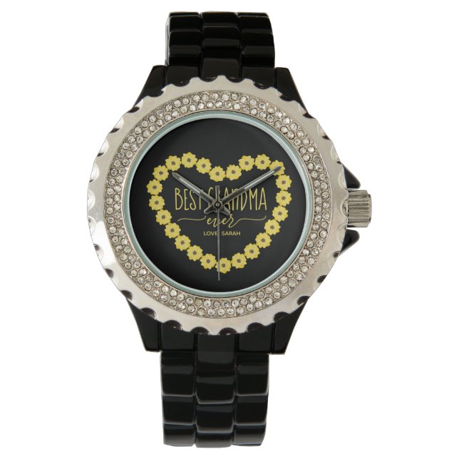 Best Grandma Ever Sunflower Heart Personalised  La Watch (Front)
