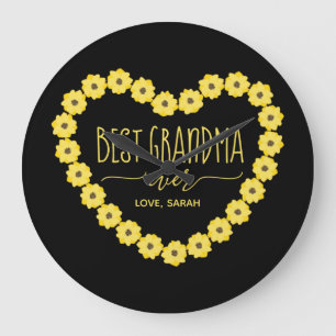 Best Grandma Ever Sunflower Heart Personalised  Large Clock