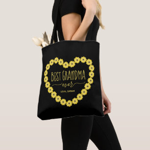 Best Grandma Ever Sunflower Heart Personalised Tote Bag