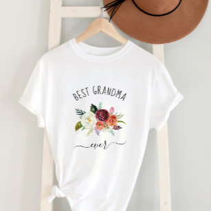 Best Grandma Ever   Trendy Burgundy Boho Floral T-Shirt