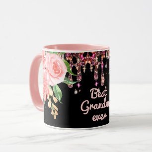 Best Grandma Ever Watercolor Floral Glitter Drips Mug