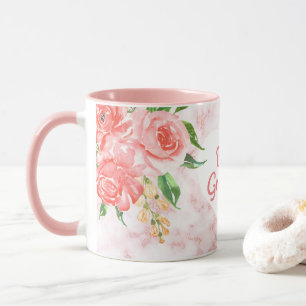 Best Grandma Ever Watercolor Floral Pink Marble Mug