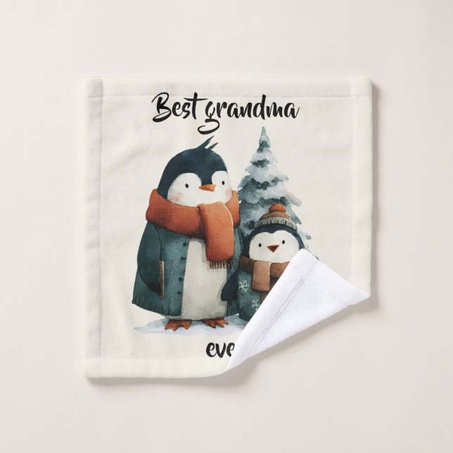 Best Grandma Ever Winter Penguins Bath Towel Set (Wash Cloth)