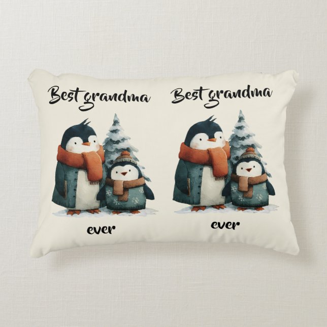 Best Grandma Ever Winter Penguins Decorative Cushion (Front)
