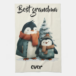 Best Grandma Ever Winter Penguins Tea Towel