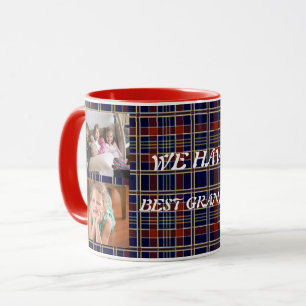Best Grandma Featuring 4 Photos Plaid Tartan  Mug