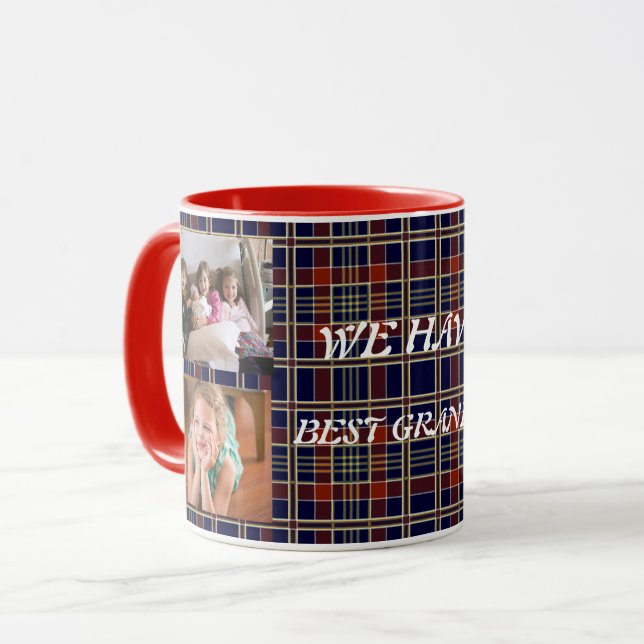 Best Grandma Featuring 4 Photos Plaid Tartan  Mug (Front Left)
