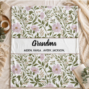 Best Grandma flower Ever Happy Grandparents day Fleece Blanket