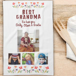 Best Grandma Flowers 4 Photo Collage Keepsake  Tea Towel<br><div class="desc">Cute Best Grandma Flowers 4 Photo Collage Keepsake kitchen towel. Hand-drawn flowers in beautiful spring colors and 4 photos. Create your own personalized gift for a grandmother for Mother`s Day,  birthday or Christmas and add your names and photos.</div>