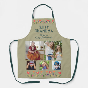 Best Grandma Flowers 5 Photo Collage Keepsake Apron