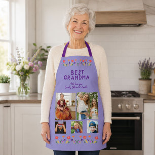 Best Grandma Flowers 5 Photo Collage Keepsake Apron