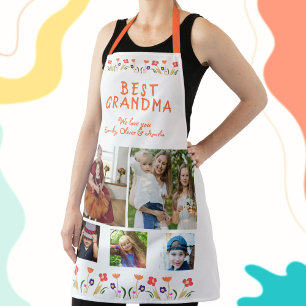 Best Grandma Flowers 5 Photo Collage Keepsake Apron