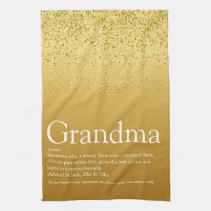Best Grandma, Grandmother Definition Gold Glitter Tea Towel