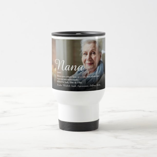 Best Grandma, Grandmother Definition Script Photo Travel Mug (Center)
