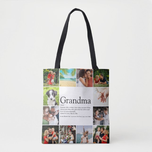 Best Grandma, Granny Definition 12 Photo Collage Tote Bag (Front)