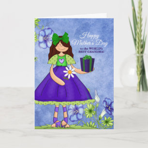 Best Grandma in the World Purple Girl Mother's Day Card