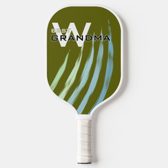 Best Grandma, Monogramed initials, Light Olive  Pickleball Paddle (Front)