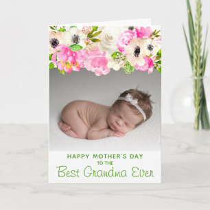 Best Grandma Mother's Day Floral Photo Green Card