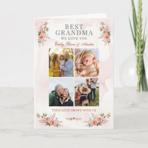Best Grandma Photo Collage Floral  Card