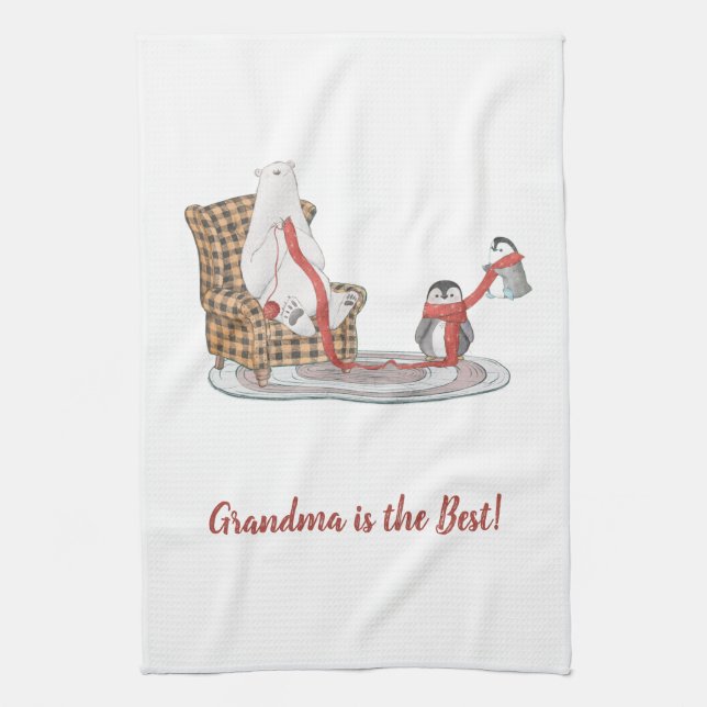 Best Grandma Polar Bear Penguin Friends Winter     Tea Towel (Vertical)