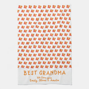 Best Grandma Red Summer Flower Pattern  Tea Towel