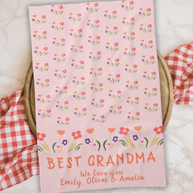 Best Grandma Summer Flower Pattern Drawing Tea Towel (Creator Uploaded)