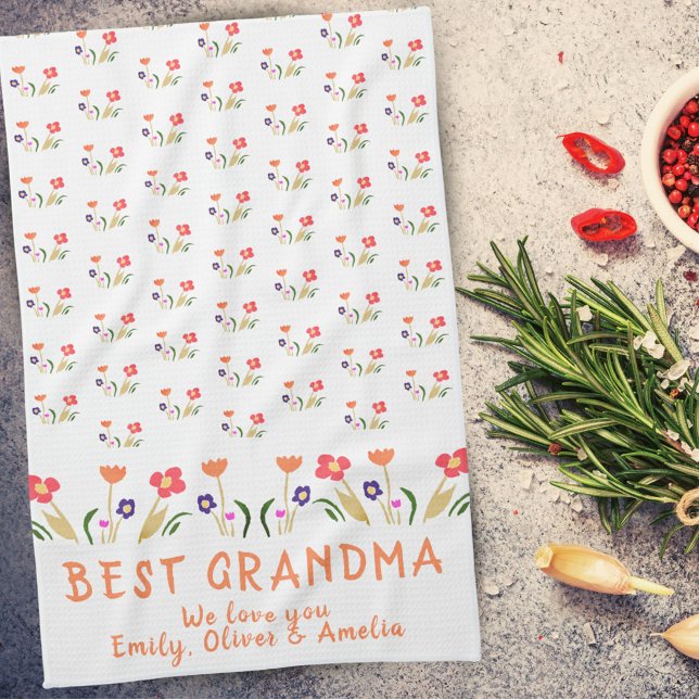 Best Grandma Summer Flower Pattern Drawing Tea Towel (Creator Uploaded)