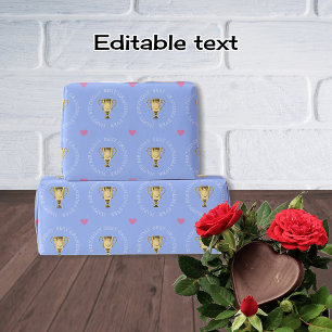 Best grandma trophy custom text blue birthday wrapping paper