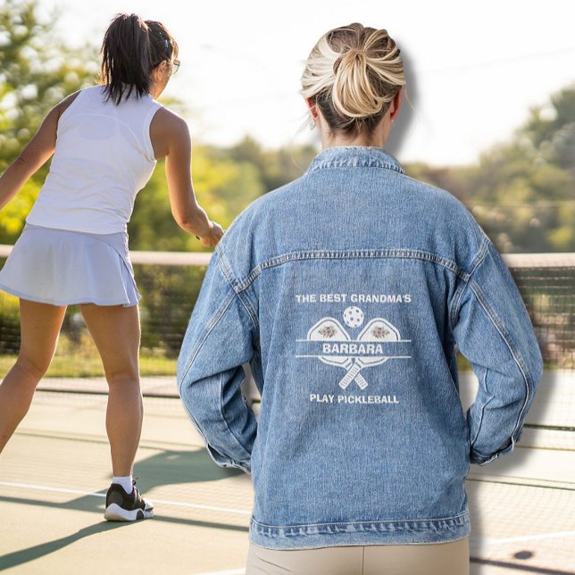 Best Grandma's Play Pickleball Personalised Name Denim Jacket (Creator Uploaded)