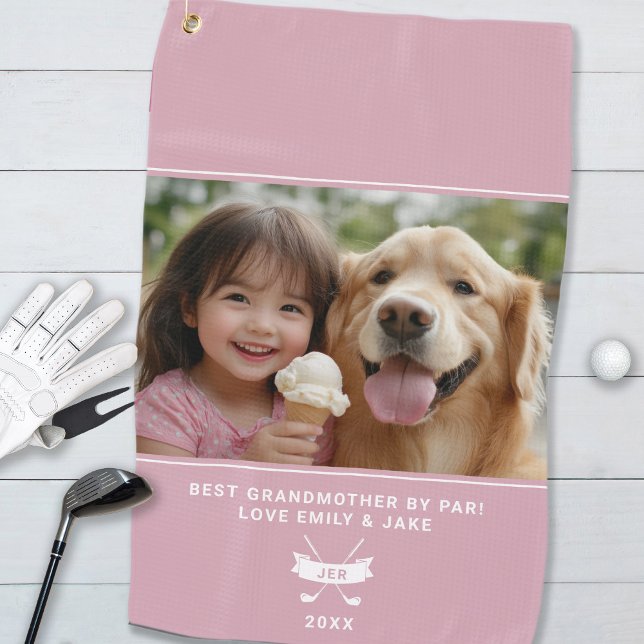 Best Grandmother By Par Fun Golfer Photo Pink Golf Towel (Best Grandmother By Par Fun Golfer Photo Pink Golf Towel)