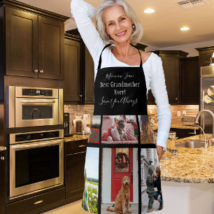Best Grandmother Ever 6 Photo Collage White Script Apron