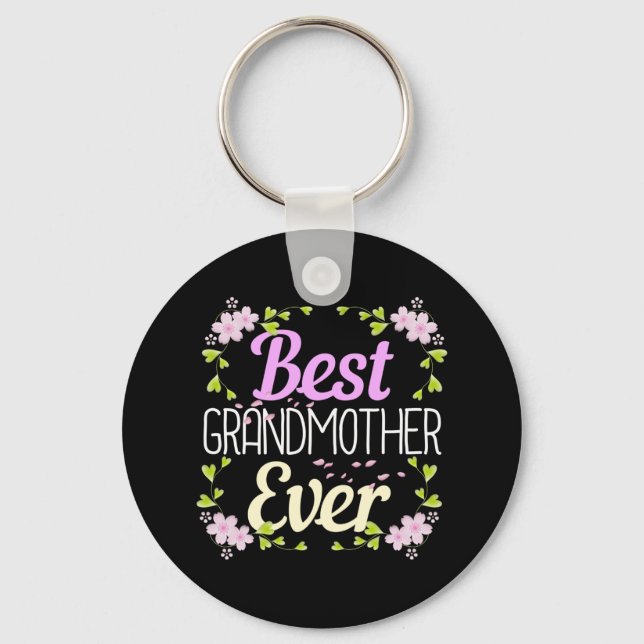 Best Grandmother Ever - Pink Floral Key Ring (Front)