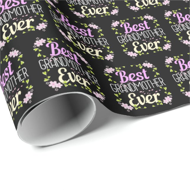 Best Grandmother Ever - Pink Floral Wrapping Paper (Roll Corner)