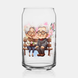 Best Grandpa and Grandma Ever Sitting on the Bench Can Glass
